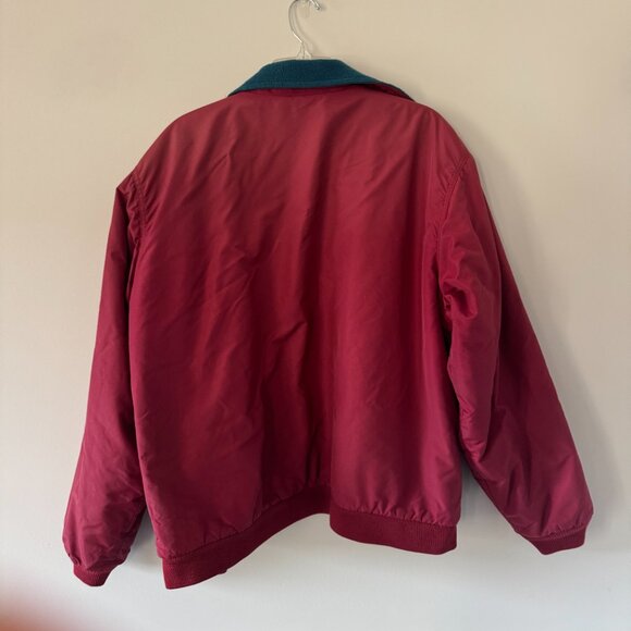 VTG LL Bean Warm Up Jacket Mens L Freeport Maine Red Exterior Green Fleece Inter - Picture 7 of 7